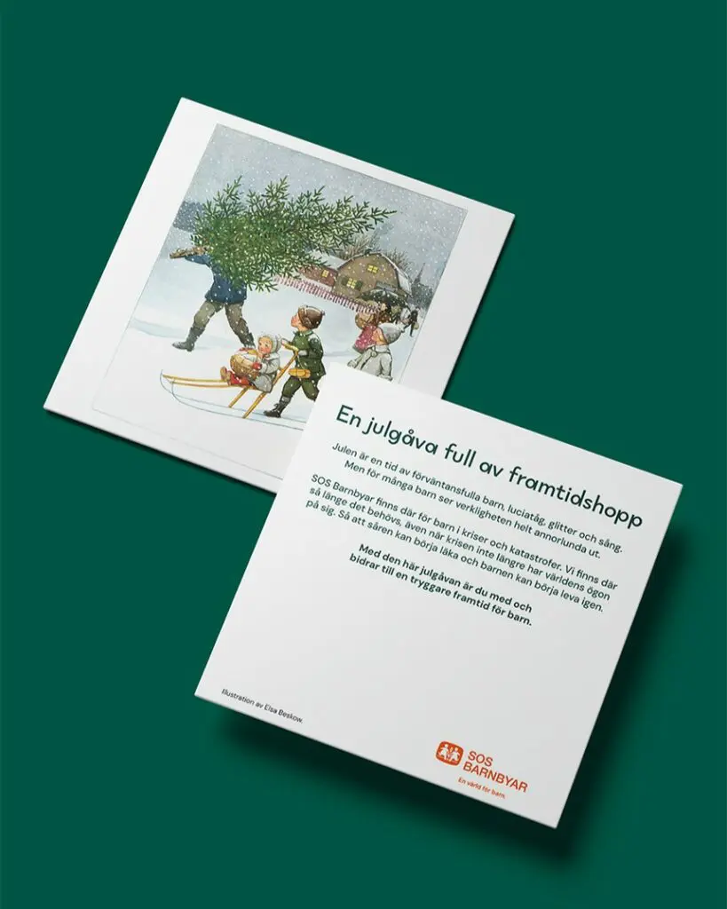 Tryckt gåvobevis med illustration av Elsa Beskow.