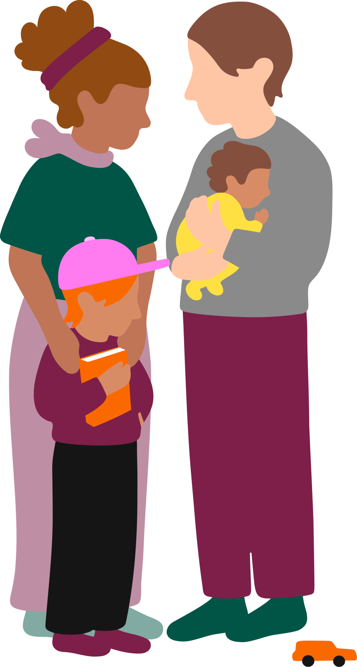 Familj med mamma, pappa och två barn.