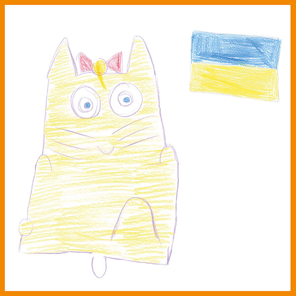 Gåvokort med teckning ritad av ett ukrainskt barn.