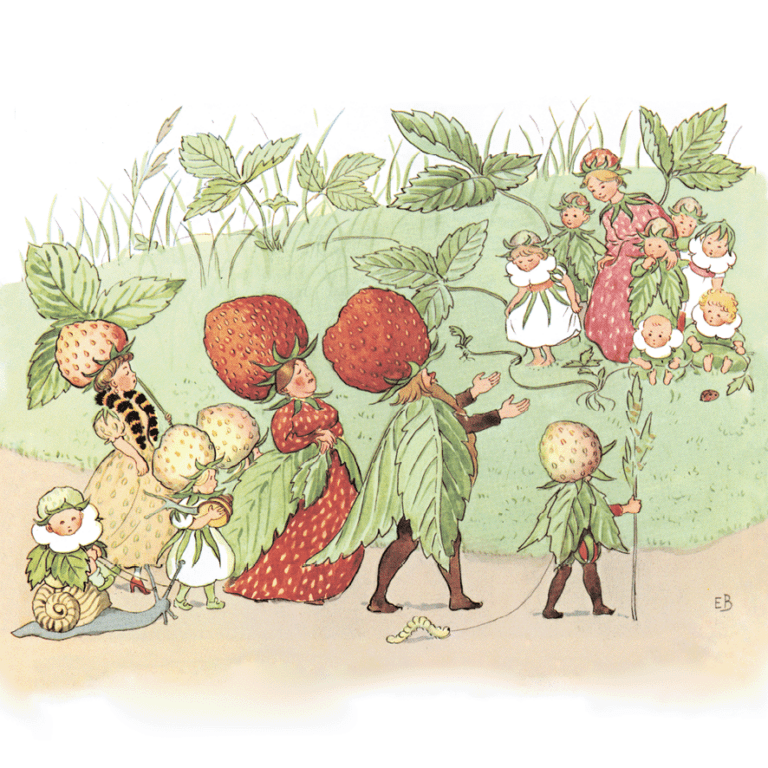 Illustration från boken Lasse liten i trädgården av Elsa Beskow.