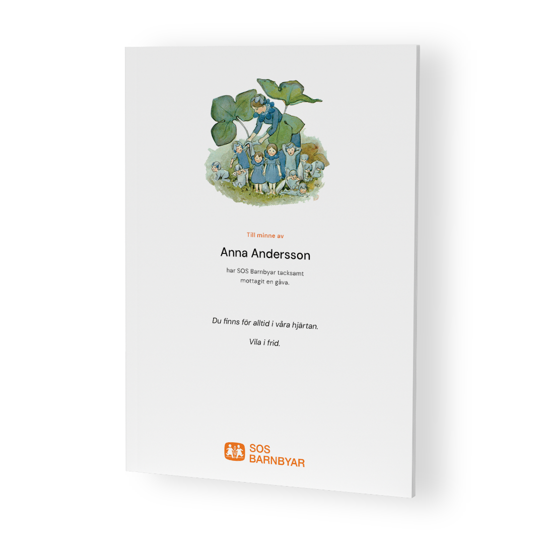 Minnesblad med illustration av Elsa Beskow.